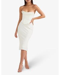 House Of Cb Lois Corset Satin Midi Dress in White | Lyst