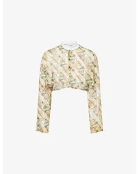 HYPHEN - Butterfly-Print Cropped Sheer Top - Lyst