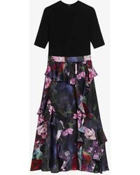 Ted Baker - Rowana Knitted-blend And Floral Woven Midi Dress - Lyst