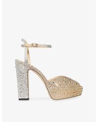 Jimmy Choo - Sacaria 120 Crystal-Embellished Woven Platform Sandals - Lyst