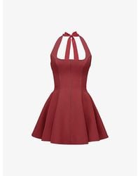 House Of Cb - Loulette Halter-Neck Bow-Embellished Stretch-Crepe Mini Dress - Lyst