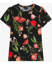 Ted Baker - Treyya Floral-print Short-sleeve Stretch-woven T-shirt - Lyst