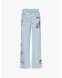 KENZO - Sumire Drawn Flowers Floral-embroidered Wide-leg Mid-rise Jeans - Lyst