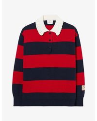 Claudie Pierlot - Ruffled-Collar Striped Knitted Rugby Jumper - Lyst