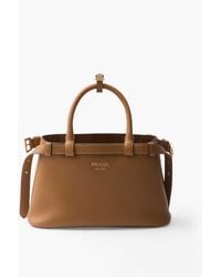 Prada - Buckle Small Leather Tote Bag - Lyst