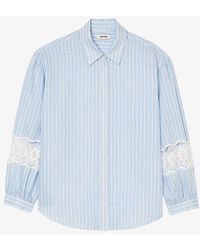 Sandro - Lace-trim Striped Linen-blend Shirt - Lyst