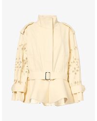 Mona Alshebil - Henna-Embroidered Peplum-Hem Cotton Trench Jacket - Lyst