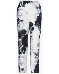 Alexander McQueen - Floral-print Tapered-leg High-rise Woven Trousers - Lyst