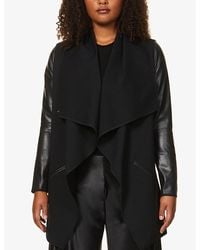 Spanx Fleece & Faux Leather Long Wrap Jacket in Black