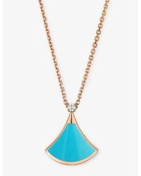 BVLGARI - Divas' Dream 18ct Rose-gold, 0.03ct Brilliant-cut Diamond And Turquoise Pendant Necklace - Lyst