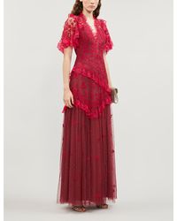 Needle & Thread Elsa V-neck Gown - Red