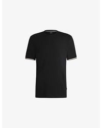 BOSS - Striped-Trim Regular-Fit Cotton-Jersey T-Shirt - Lyst