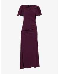 Victoria Beckham - Draped Short-Sleeves Stretch-Woven Midi Dress - Lyst