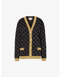 Gucci - Monogram-pattern Ribbed-trim Cotton-blend Knitted Cardigan - Lyst