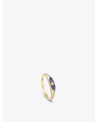 Astley Clarke Celestial Orbit 18ct Yellow Gold-plated Vermeil Sterling Silver, Enamel And White Sapphire Signet Ring - Metallic