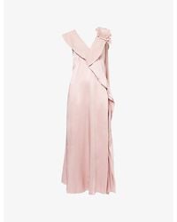 Erdem - Flower-Appliqué Sleeveless Satin Cocktail Midi Dress - Lyst