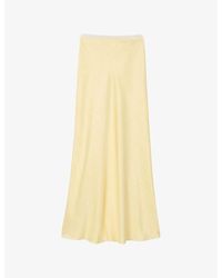 Sandro - Logo Lace-Waistband Floaty-Hem Satin Midi Skirt - Lyst