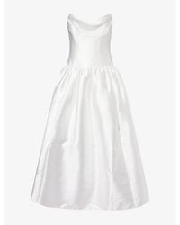 Self-Portrait - Peaked-Neck Strapless Taffeta Midi Dress - Lyst
