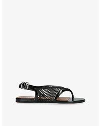 Alaïa - Fishnet Flat Leather Sandals - Lyst