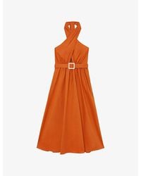 Reiss - Rowe Halterneck Sleeveless Stretch-Cotton Midi Dress - Lyst