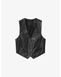 AllSaints - Arla Lea V-Neck Leather Waistcoat - Lyst