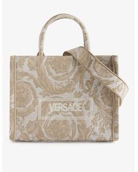 Versace - Logo-print Medium Woven-blend Tote Bag - Lyst