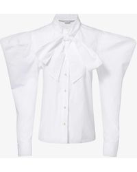 Stella McCartney - Puffed-shoulder Neck-tie Cotton-poplin Shirt - Lyst