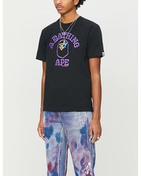 A Bathing Ape University Neon Logo-print Cotton-jersey T-shirt - Black