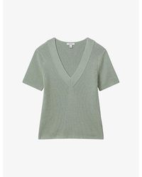 Reiss - Rosie V-neck Short-sleeve Knitted Top X - Lyst