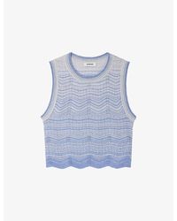 Sandro - Sleeveless Scalloped-Hem Knitted Crop Top - Lyst