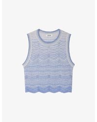Sandro - Sleeveless Scalloped-Hem Knitted Crop Top - Lyst