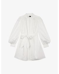The Kooples - Belted Stand-Collar Cotton Mini Dress - Lyst