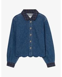 Claudie Pierlot - Checked-Collar Long-Sleeve Denim Shirt - Lyst