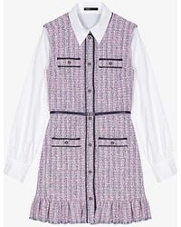 Maje - Shirt-sleeve Ruffle-hem Tweed Mini Dress - Lyst