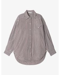 Sandro - Striped Rhinestone-Embellished Oversized Cotton Shirt - Lyst