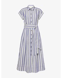 ME+EM - Stripe Fit And Flare Linen-Blend Midi Shirt Dress - Lyst