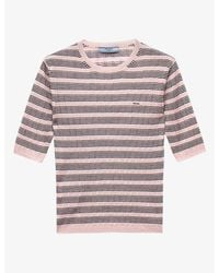 Prada - Striped Short-Sleeved Cashmere And Silk Jumper - Lyst