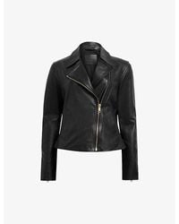 AllSaints - Vela Zip-cuffs Slim-fit Leather Biker Jacket - Lyst