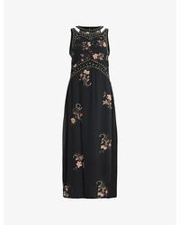 AllSaints - Jessie Tanana Floral-print Stud-embellished Woven Midi Dress - Lyst