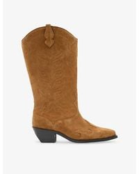 AllSaints - Dolly Western Embroidered Suede Knee-High Heeled Boots - Lyst