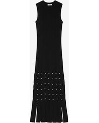 Sandro - Fringe Studded Stretch-knit Maxi Dress - Lyst