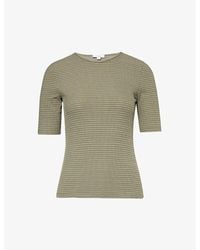 Vince - Striped Short-sleeved Stretch-woven Blend T-shirt - Lyst