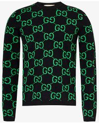 Gucci - Monogram-intarsia Crewneck Wool-knit Jumper - Lyst