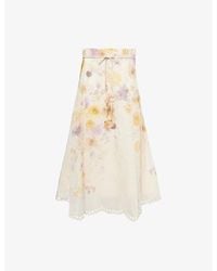 Zimmermann - Memento Embroidered Linen And Silk Midi Skirt - Lyst