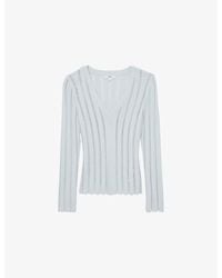 Reiss - Loui Open-Stitch V-Neck Knitted Jumper - Lyst