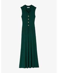 Sandro - Polo-Collar Button-Down Stretch-Knit Midi Dress - Lyst