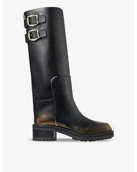 Jimmy Choo - Brooklyn Buckle-Embellished Heeled Brushed-Leather Knee-High Boots - Lyst