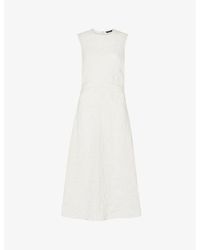Whistles - Lori Side-Ruched Textured Stretch-Cotton Midi Dress - Lyst