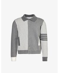 Thom Browne - Tol Grey Welt-pocket Stripe-pattern Cotton-blend Polo Shirt - Lyst