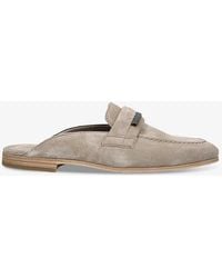 Brunello Cucinelli - Bead-embellished Backless Suede Penny Loafers - Lyst